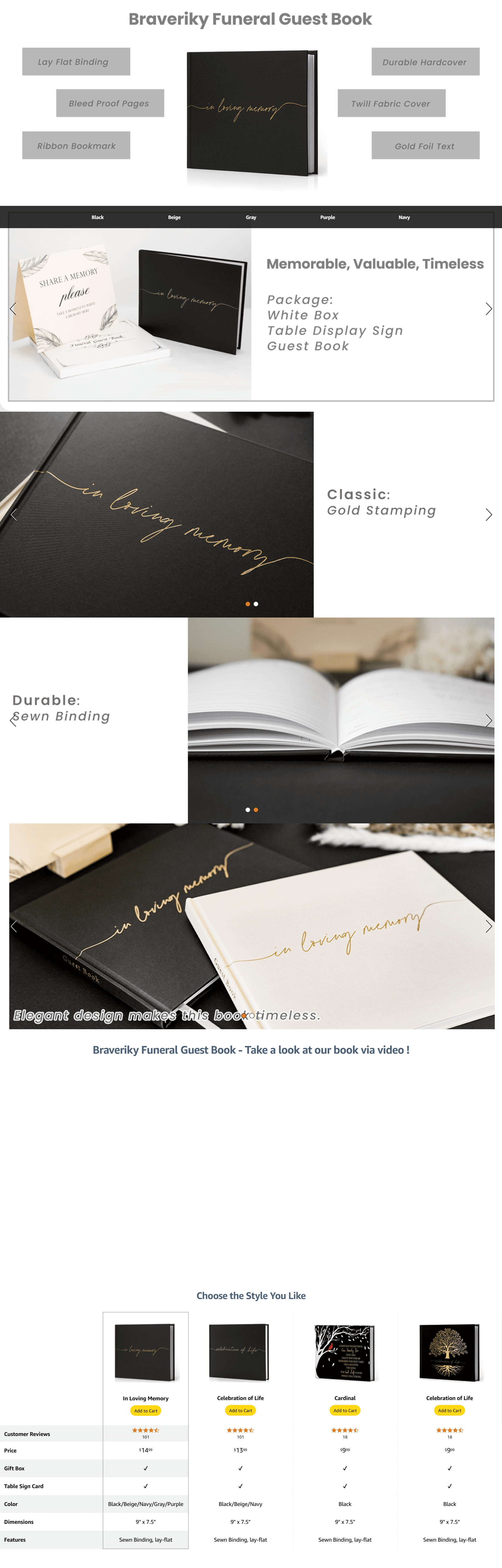 Premium A+ Content for Amazon.com: Twill Funeral Guest Book