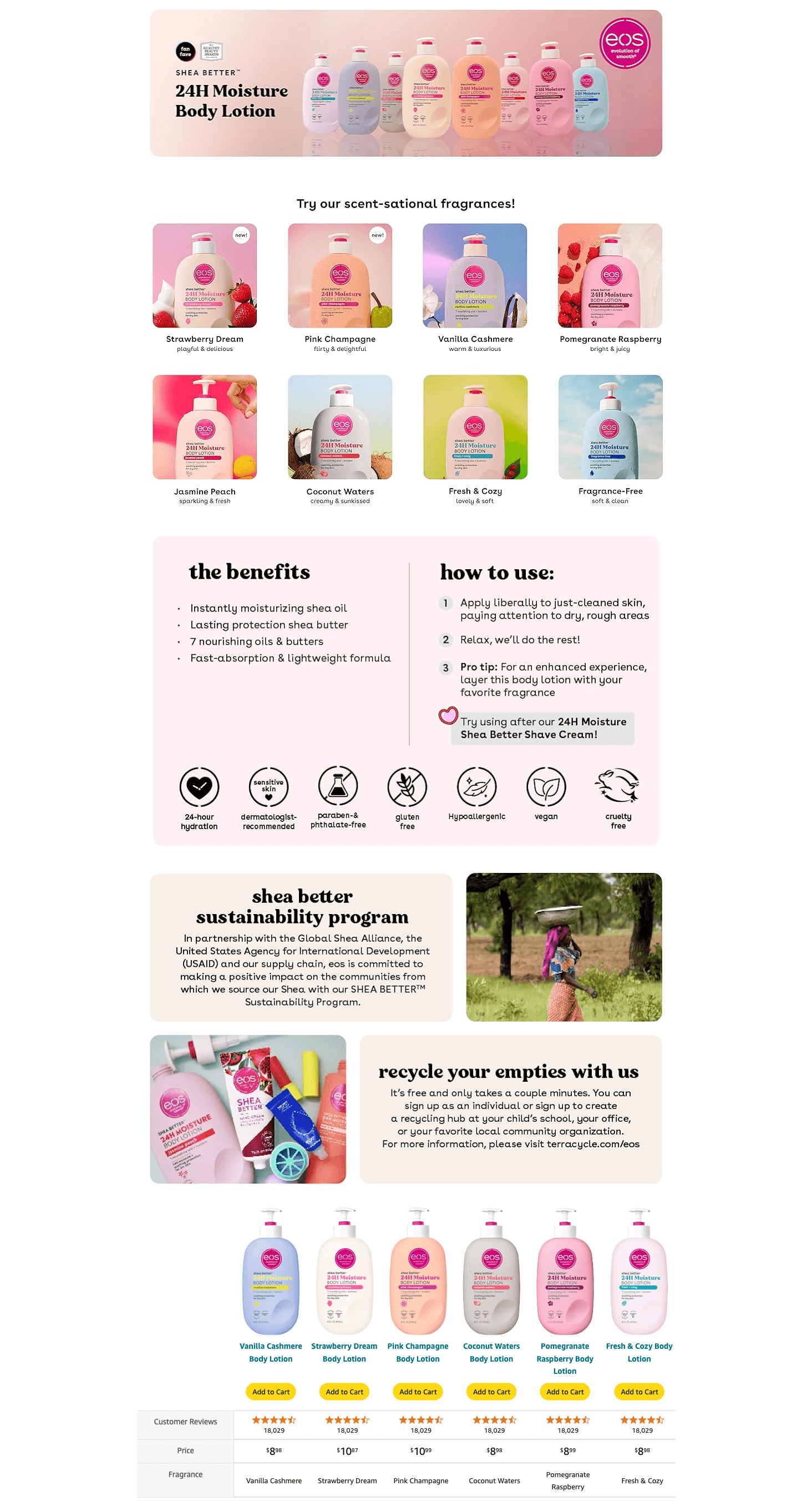 Premium A+ Content for Amazon.com : eos Shea Better Body Lotion- Vanilla Cashmere