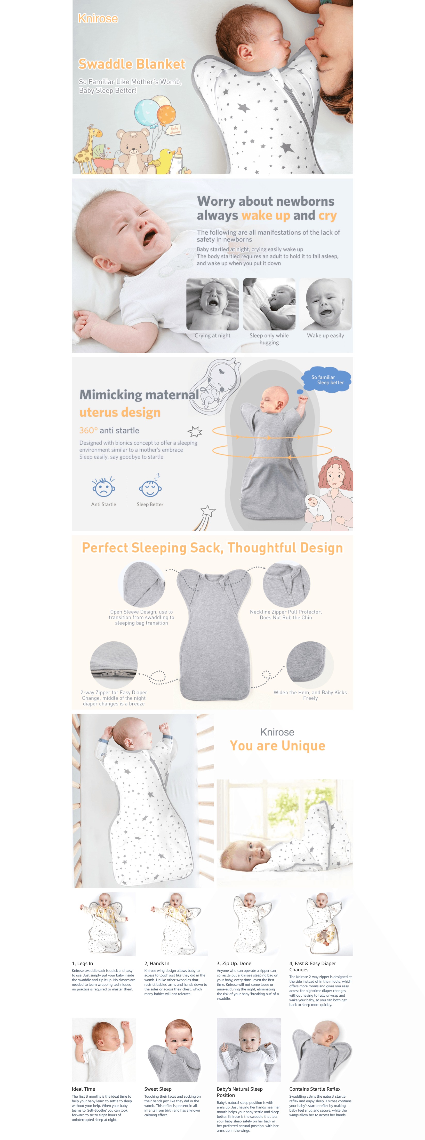 Premium A+ Content for Amazon.com: Knirose Swaddle Blanket Sleep Sack with Arms Up Design 2 Packs