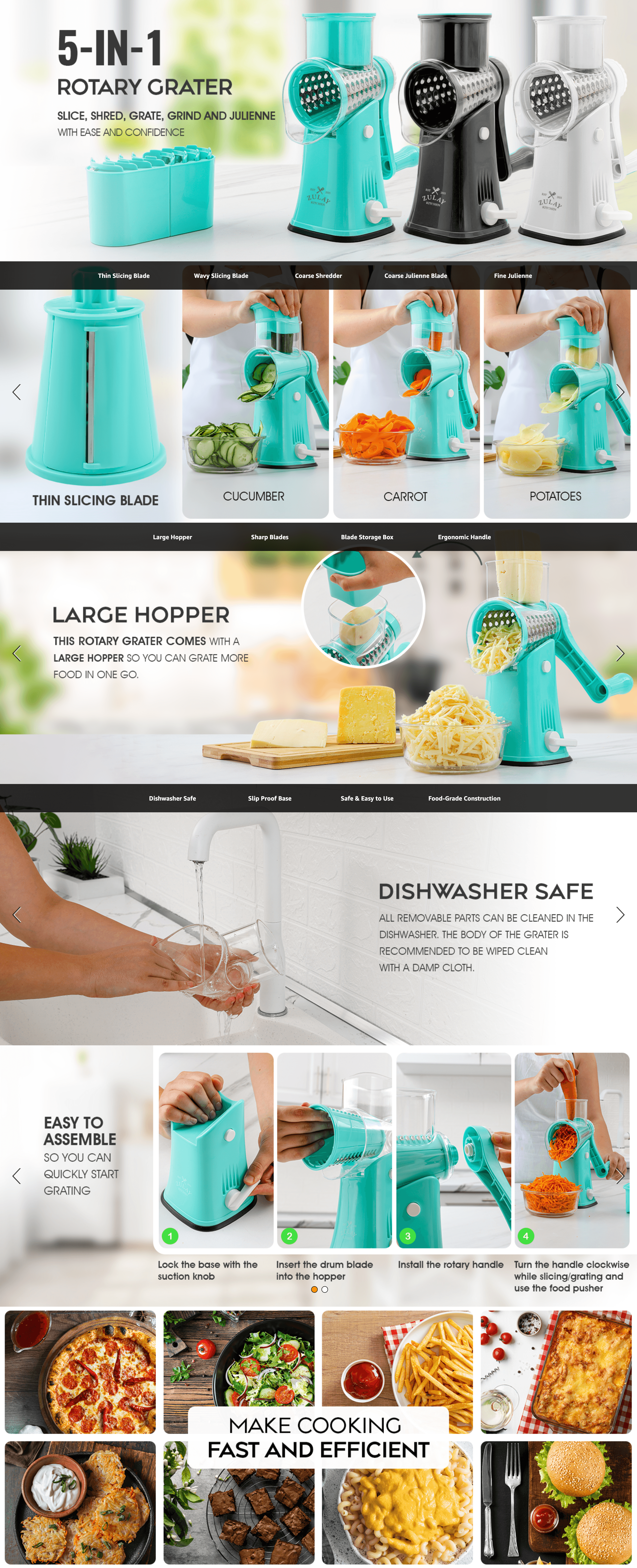 Premium A+ Content for Amazon.com: Zulay Rotary Cheese Grater 5 Blade Cheese Shredder