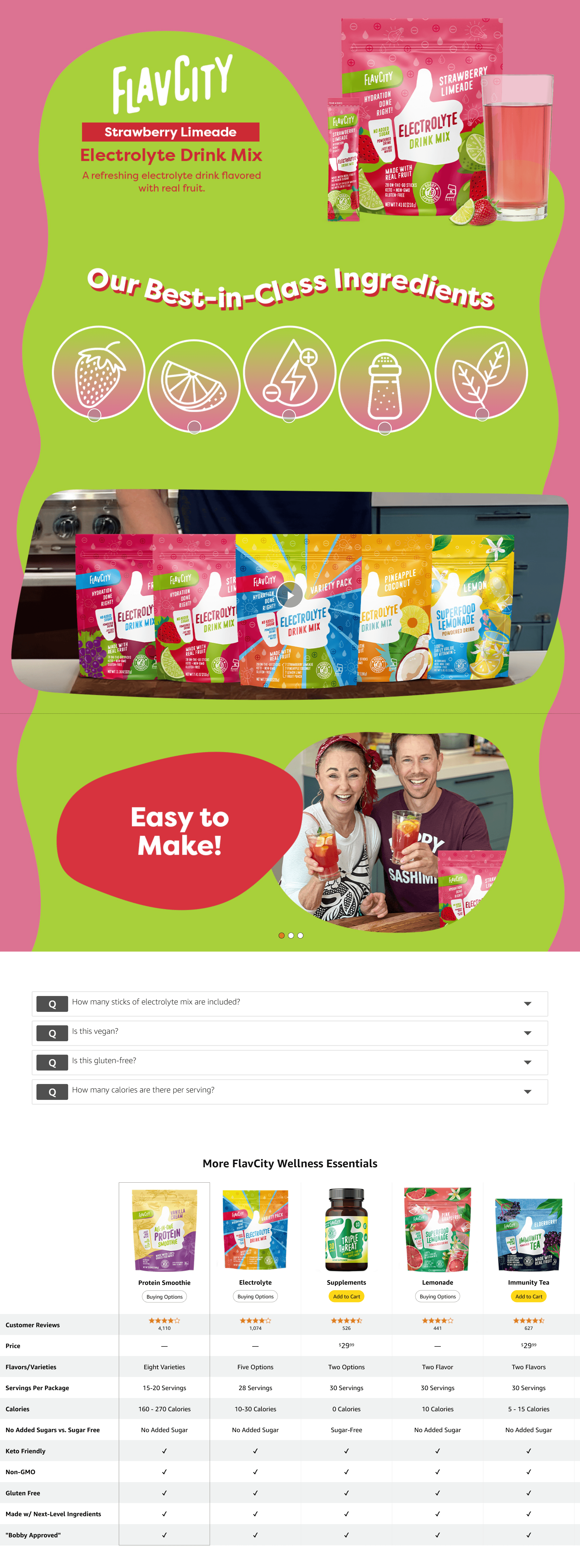 Premium A+ Content for Amazon.com: FlavCity Strawberry Limeade Electrolytes Drink Mix