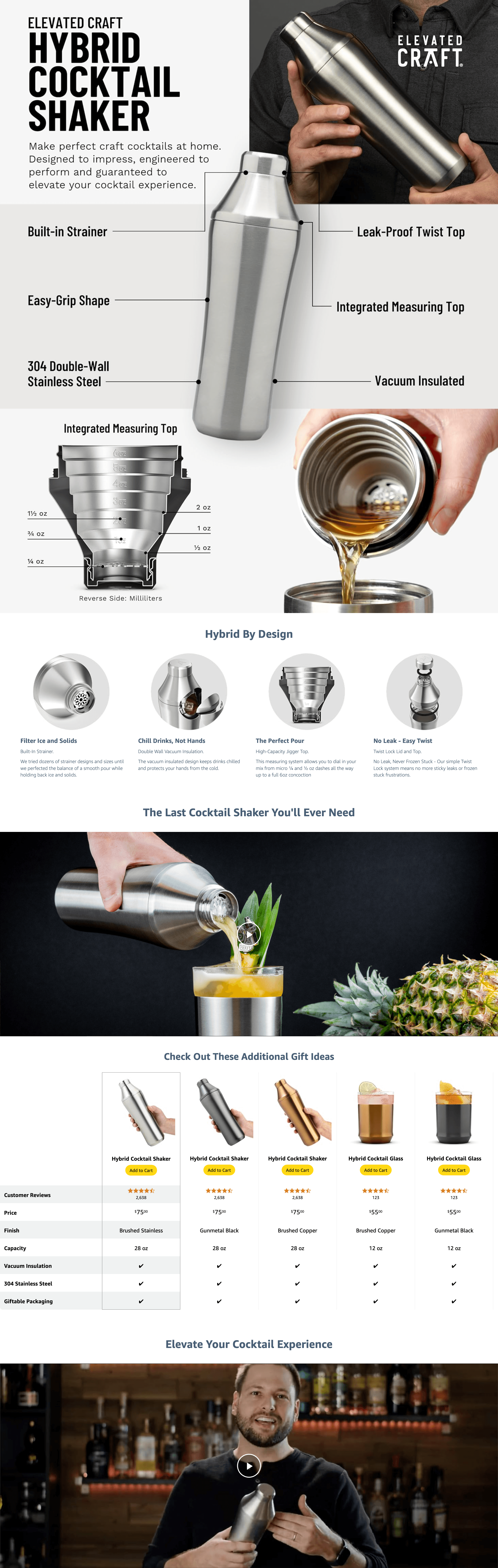 Premium A+ Content for Amazon.com: Elevated Craft Hybrid Cocktail Shaker