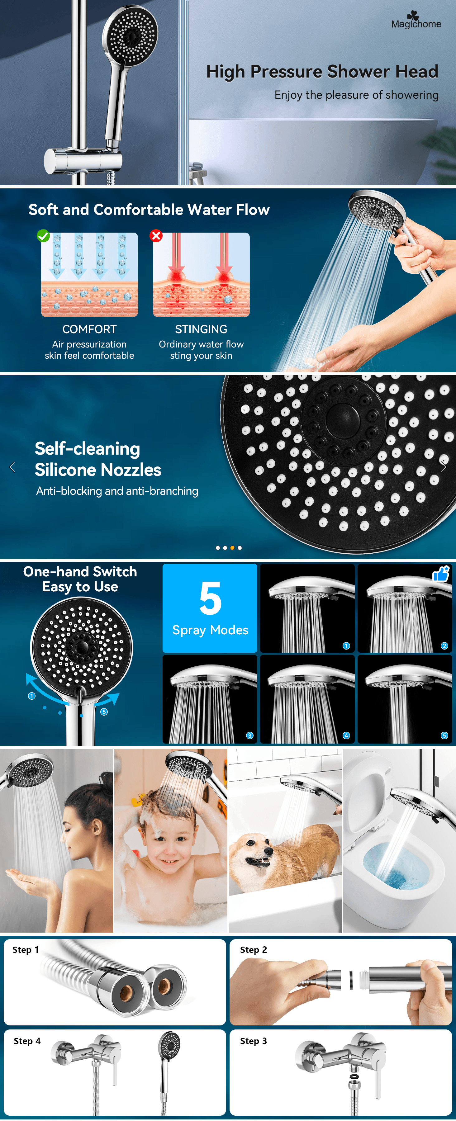 Premium A+ Content for Magichome Shower Head and Hose 2M