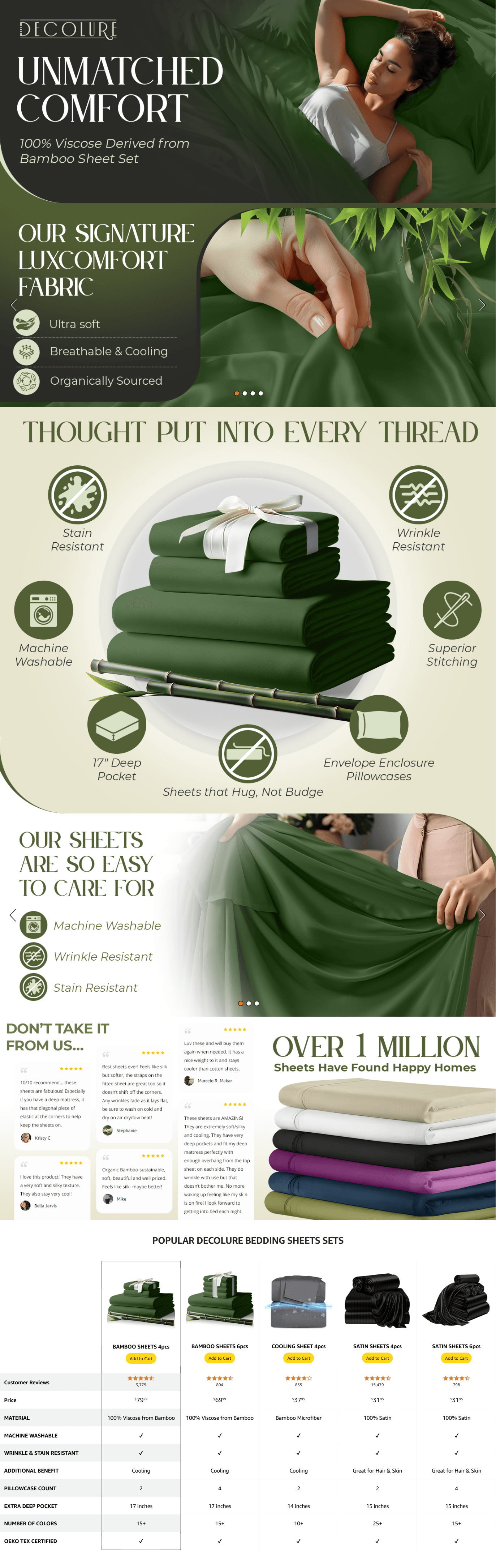 Premium A+ Content for Amazon.com: DECOLURE 100% Organic Viscose Derived from Bamboo Sheets King Size 4pcs