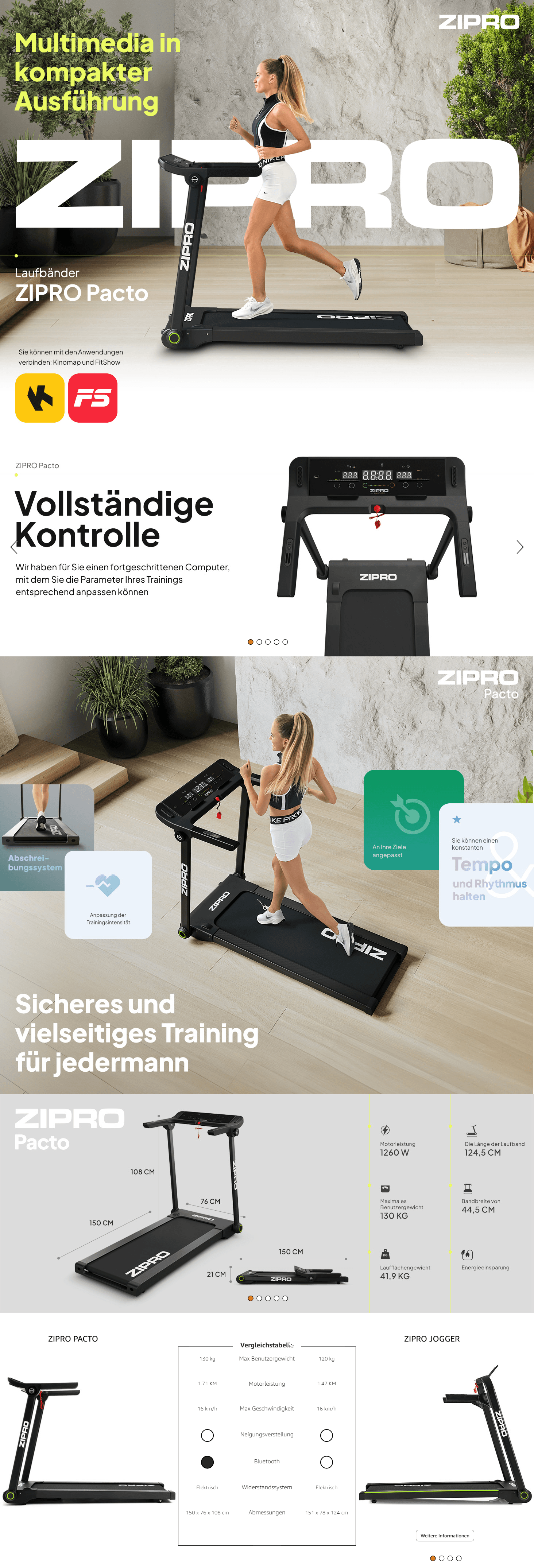 Premium A+ Content for ZIPRO Pacto Laufband für Zuhause Klappbar Kompaktes Laufband ideal zum Gehen und Laufen…