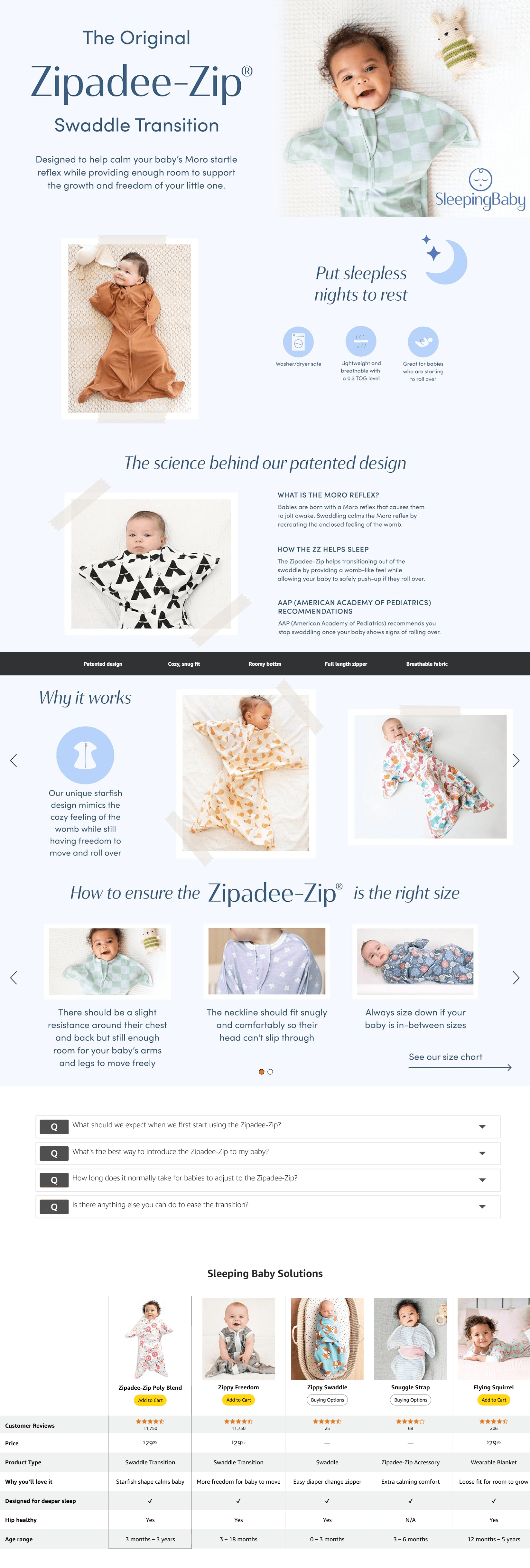 Premium A+ Content for Amazon.com: SleepingBaby Zipadee-Zip Transitional Swaddle Sack