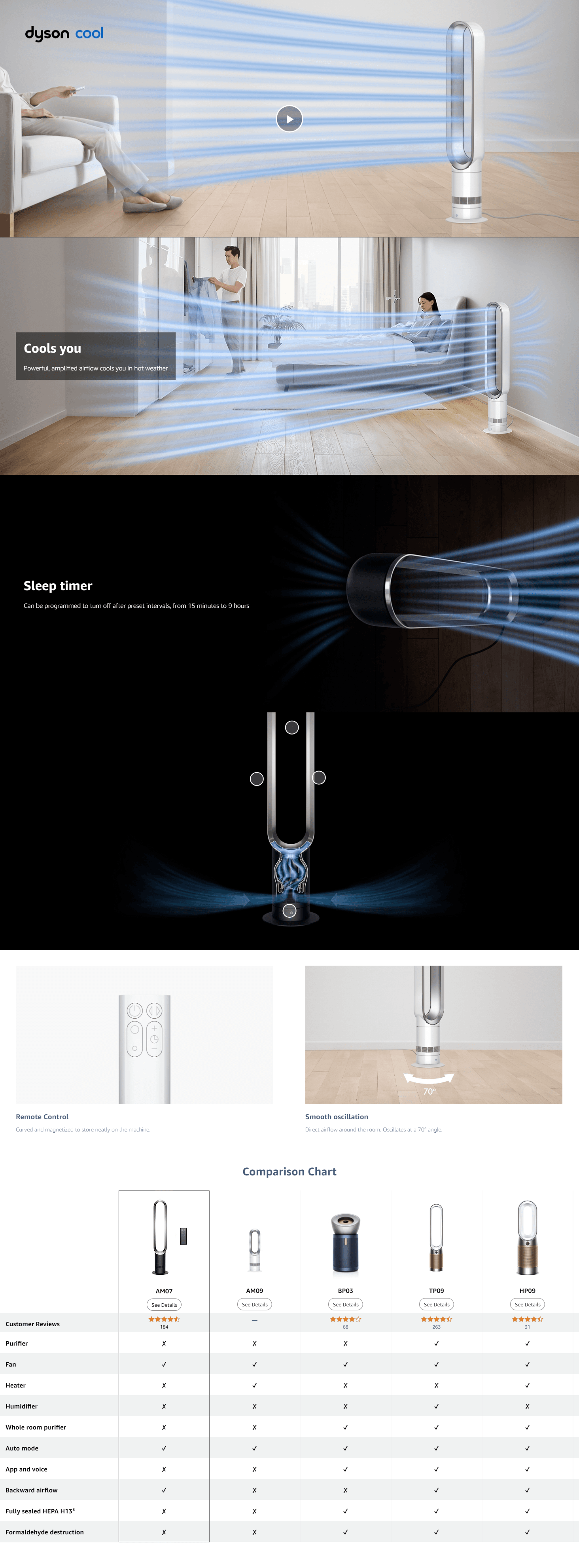 Premium A+ Content for Amazon.com: Dyson Cool™ Tower Fan AM07 Black/Nickel