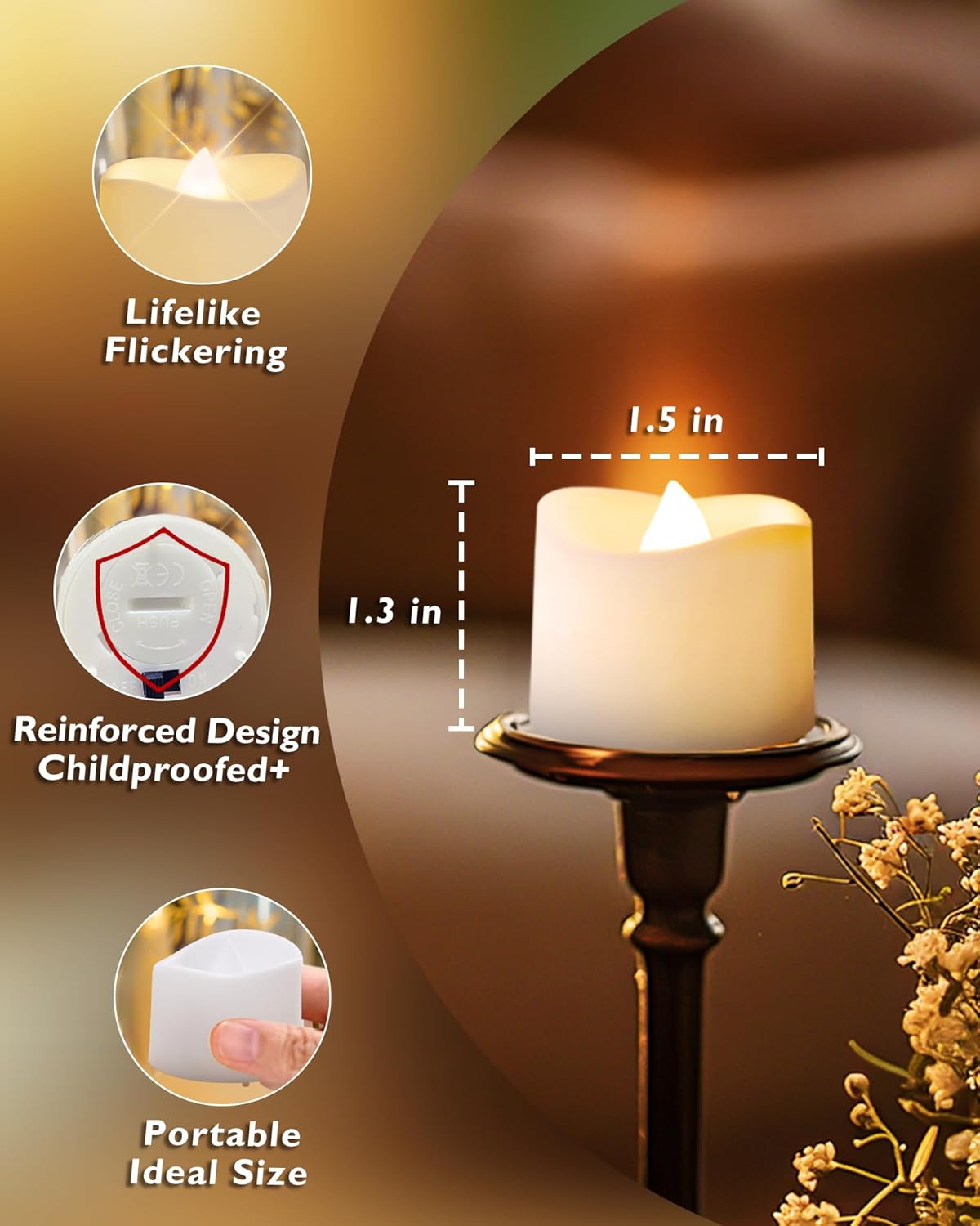 Secondary Images for Amazon.com: Homemory 24-Pack Flameless LED Tea Lights Candles Battery Operated
