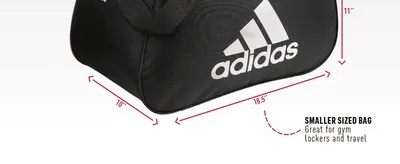 Shows the bag's exact dimensions (10" x 18.5" x 11") so shoppers can judge whether it fits their needs. Reassures shoppers that the smaller size is ideal for gym lockers and travel.