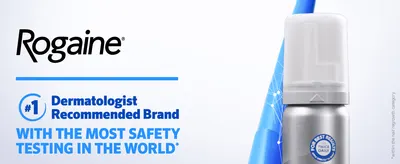 Builds trust in the Rogaine brand by highlighting its #1 dermatologist-recommended status. Reassures shoppers that the product has undergone the most safety testing in the world.