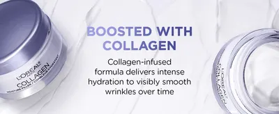 Tells shoppers the collagen-infused formula hydrates intensely and smooths wrinkles over time.