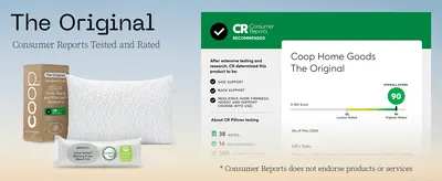 Uses an independent Consumer Reports rating to build third-party credibility for the pillow's support and durability.