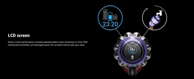 Zooms in on the LCD screen to show run time, power mode and filter alerts, giving shoppers a sense of control over the clean. Presents the LCD screen as one clear feature that gives real-time…