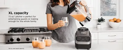Shows the large 72 oz. pitcher lets shoppers make enough smoothie for guests or the whole family in one batch.