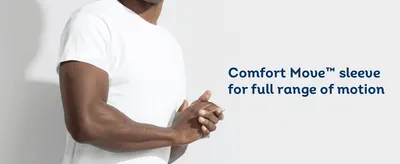 Shows the sleeve design allowing full range of motion to reassure shoppers about fit and comfort.