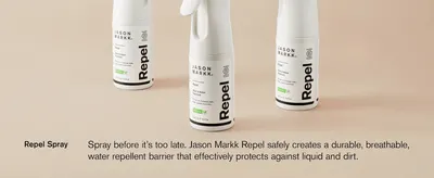 Highlights the spray's ability to create a durable, breathable, water and dirt repellent barrier on shoes.