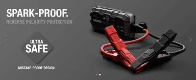 Shows the clamps and highlights reverse polarity protection so shoppers feel the product is safe to use, even if they make a mistake. Reassures shoppers that the mistake-proof design prevents sparks…