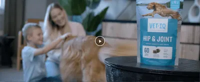 Shows a family bonding with their dog alongside the product package to build an emotional, real-life association with the brand.