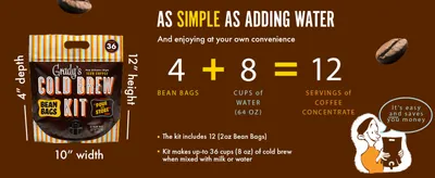Shows that brewing is as simple as adding water, reassuring shoppers the product is effortless to use. Quantifies exactly how much coffee concentrate the kit yields to demonstrate value and…