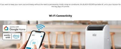 Explains that the unit can be controlled remotely via Wi-Fi through a smartphone app for added convenience. Reassures shoppers the unit works with their existing Google Home and Amazon Alexa smart…