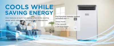 Shows the unit cools efficiently while saving energy via auto-fan mode, and highlights the included remote's sleep mode, fan speeds and timer to reassure buyers of convenience and control.
