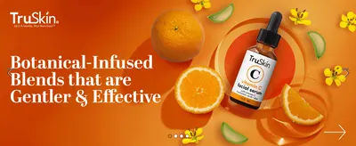 Presents TruSkin as a gentle, botanical-based brand to build trust before shoppers read the details. Puts one clear claim, gentler and effective blends, over the product and its ingredients.