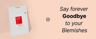 Promotes the product's blemish-clearing result with a video prompt that invites shoppers to see it in action.