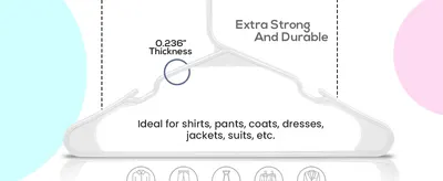 Shows the exact hanger thickness with a callout to reassure shoppers of its sturdy build. Reinforces that the hanger is strong and durable enough for a wide range of garment types.
