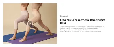 Highlights the leggings' comfortable, stretchy fit with a video and supporting description.