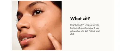 Highlights that the patch shrinks the appearance of pimples in just one use, reassuring shoppers of quick, effortless results.