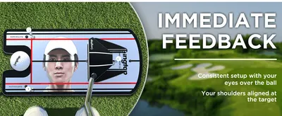 Highlights how the putting mirror gives immediate visual feedback to help golfers set up consistently and align their shoulders to the target.