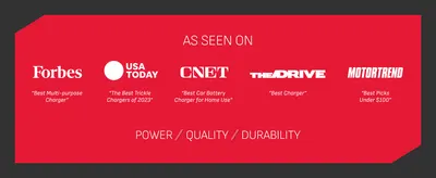 Builds trust by showing best-of endorsements from Forbes, USA Today, CNET, The Drive and Motortrend.