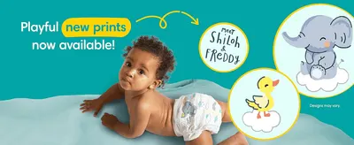 Introduces the new playful diaper prints and characters to build an emotional, friendly connection with parents.