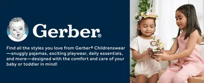 Introduces the Gerber Childrenswear brand and its product range to build recognition and trust with shoppers.