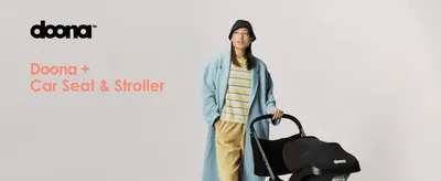 Introduces the Doona brand and the Car Seat & Stroller system with a lifestyle photo to build brand recognition.