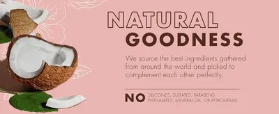 Reassures shoppers that ingredients are sourced for quality and free of harsh additives. Lists ingredients left out, such as silicones, sulfates and parabens, to build trust.
