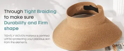 Shows that the tight braid keeps the hat firm and durable while giving UPF50 skin protection.