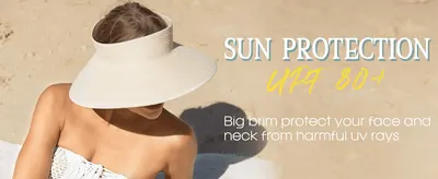 Shows the wide brim shielding the face and neck from UV rays, so shoppers trust it for beach days.