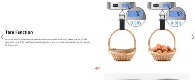 Uses an empty and a full basket to show how the tare function gives an accurate net weight.