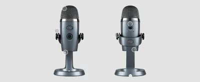 Points out the physical controls and build of the microphone from both front and back angles so shoppers understand its design and control layout.