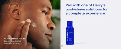 Presents the brand's post-shave balm as a companion product so shoppers see a complete shaving routine.