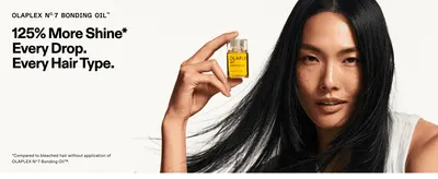 Highlights the product's core shine benefit through a bold headline paired with an emotive lifestyle photo of a model holding the product. Uses a quantified shine improvement stat to give shoppers a…