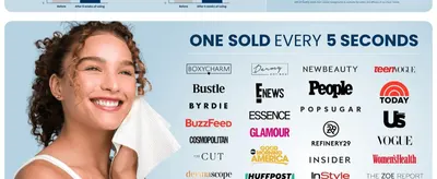 Builds credibility by showing the wide range of major publications and outlets that have featured the product. Uses a bold sales-frequency claim to signal strong demand and popularity to shoppers.