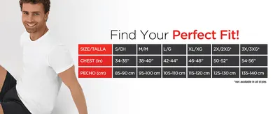 Gives chest measurements in inches and cm for each size so shoppers can pick the right fit with confidence.