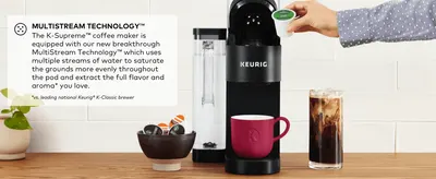 Explains how multiple water streams saturate the grounds so shoppers trust it brews fuller flavor.