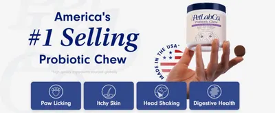 Establishes market leadership and US manufacturing to build trust before the shopper reads further. Lists the specific symptoms the chew addresses so shoppers with those issues self-identify as a fit.