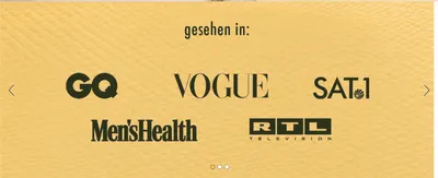 Builds trust by showing well-known magazines and TV channels that have featured the brand.