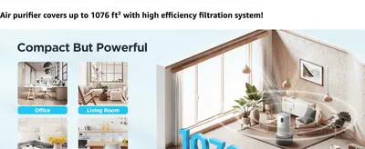 Communicates the room size the purifier can effectively cover to reassure shoppers of its capacity. Shows the purifier suits multiple rooms in the home, reinforcing its versatility and coverage.