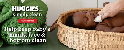 Shows the wipes gently cleaning a baby's hands, face and bottom to reassure parents of everyday gentleness.