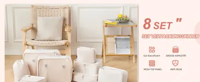 Lists the 8-piece set and its key benefits with icons so shoppers see the value at a glance.